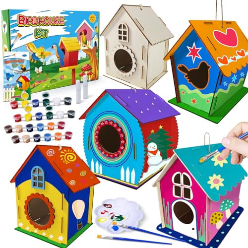 Heyzeibo Vogelhaus Bausatz für Kinder - DIY Set 5 Stück Bastelset für Kinder zu Bauen und Malen, Vogelkasten Basteln Ostern Geschenke für Mädchen Jungen Kleinkinder