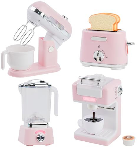 Conjunto de Utensilios de Cocina Infantil,Juguete de Accesorios de rol de Cocina con Cafetera,Licuadora, Batidora,Tostadora con Luces y Sonidos realistas,Regalo para niños de 2, 3, 4 y 5 años (Rosa)