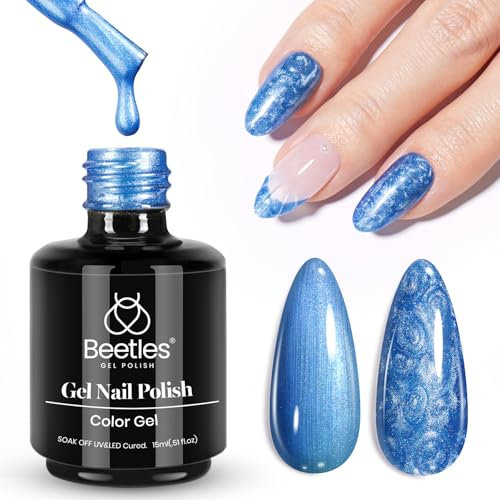 beetles Blue Gel Nail Polish - 15ml Spring Summer Drawing Swirl Shell Thread Effect Dark Blue Gel Polish Soak Off UV & LED Cured Long-Lasting Manicure Gift for Women Girls