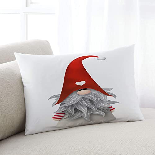 Dekokissen Kissenbezüge 40x60cm, Frohe Weihnachten Schöne Weihnachtsmann GNOME Red Hat Zierkissenbezüge Waschbar Mit Reißverschluss Wurfkissenbezügen, Für Garten, Sofa, Wohnzimmer
