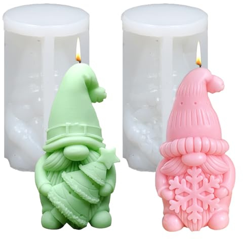 2 stycken silikonform jul tomte silikonformar gjutformar jul ljus silikonformar jultomte 3D ljusform för gjutning silikon gjutform, tomte gjutformar för juldekoration