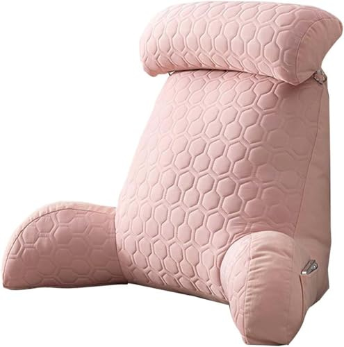 Coussin de Lecture Souple pour Lit, Canapé, Chaise, Coussin de Dos Portable, Appui-Tête Détachable et Poches de Rangement, Coussin de Positionnement pour Regarder la Télévision et Jouer (Rose)