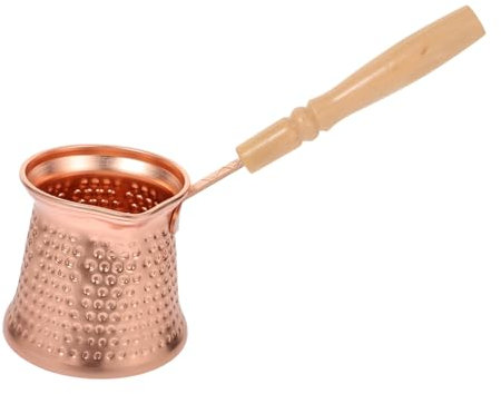 Cabilock 350ml Copper Plated Turkish Coffee Pot Wooden Handle, Non-Stick Ibrik Espresso Pot for Household Use, Stovetop Beverage Kettle Suitable for Milk Heating and Brewing