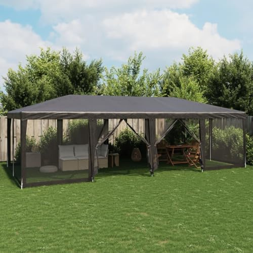 Somanki Partyzelt mit 12 Mesh-Seitenteilen Anthrazit 8x4 m HDPE, Pavillon, Faltpavillon, Canopy, Gartenpavillon, Rennzelt, Partyzelt, Arbeitszelt, Canopy Tent - 4010074