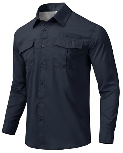 MoFiz Sportskjorta för män långärmad fiske vandring skjorta UV-skydd utomhus skjorta andas snabbtorkande funktionell skjorta lätt fritidsskjorta, Marinblå, 3XL