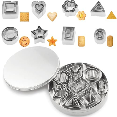 BGOBTY Formine per Biscotti,24 pezzi di Mini Formine per Biscotti,8 forme geometriche di tagliabiscotti in acciaio inox,Stampini per Biscotti,biscotti fai da te,biscotti,strumenti per decorare torte