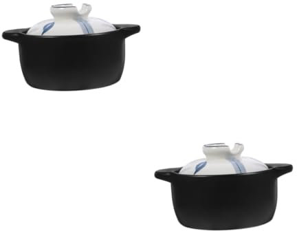 Alipis 2 Pezzi casseruola in ceramica pentola cucinando casalinghi slow cooker rice cooker crok-pot risottiera vaso maneggiato zuppa di riso in ceramica pentole da cucina