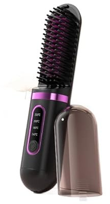 Cepillo alisador inalámbrico, mini plancha portátil para alisar el cabello, 4 niveles de temperatura, 160 °C - 220 °C, recargable, calor cerámico rápido en 20 segundos, color negro