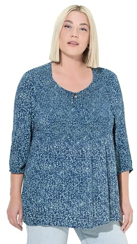Ulla Popken Damen große Größen Übergrößen Plus Size Smokbluse, Punkte, A-Linie, Rundhals, 3/4-Arm dunkelblau 42+ 830258750-42+