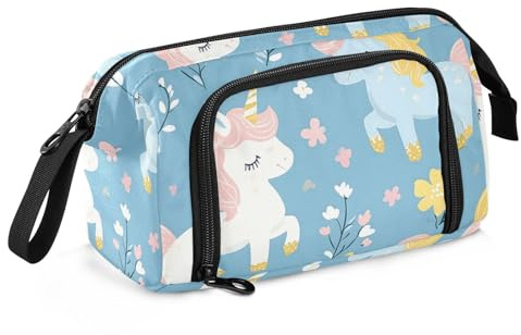 OWFKAY Federmäppchen mit großem Fassungsvermögen, für Schule, Uni, Büro, Organizer für Teenager, Mädchen, Erwachsene, Studenten, Einhörner-Muster, Einhörner-Muster, Einheitsgröße, Kosmetikkoffer