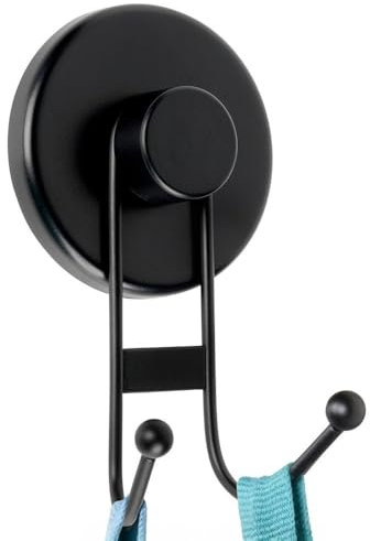 Vilde Gancho doble con ventosa, toallero de pared, de metal, negro, doble, 6,5 x 5,5 x 10 cm