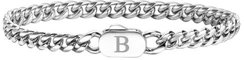 XUANPAI Initiale Armbänder für Männer, A-Z Letter Armband Silber Herrenarmband mit Initiale, Edelstahl Stylish Non Tarnish Cuban Link Armband für Männer Schmuck Geschenke