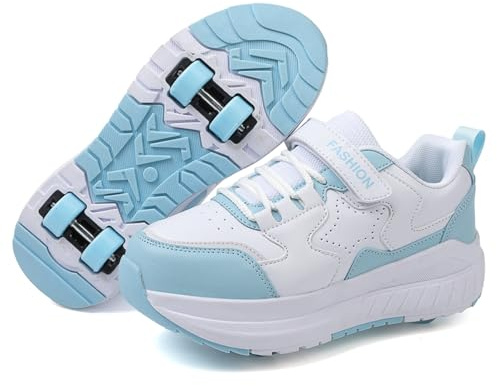 FANSU Schuhe mit Rollen für Jungen Mädchen, Sneaker für Jungen mit 4 Rollen Versenkbarer, Jugend Outdoor Turnschuhe 2-in-1 Roller Schuhe Turnschuhe Skateboardschuhe