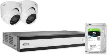ABUS Komplett-Set Videoüberwachung – 2X Analog HD Mini-Dome Kameras, Hybrid-Videorekorder für 4 Analog & 2 IP-Kameras, 1 TB HDD, Full HD 1080p, WDR, Nachtsicht 30m, App-Zugriff