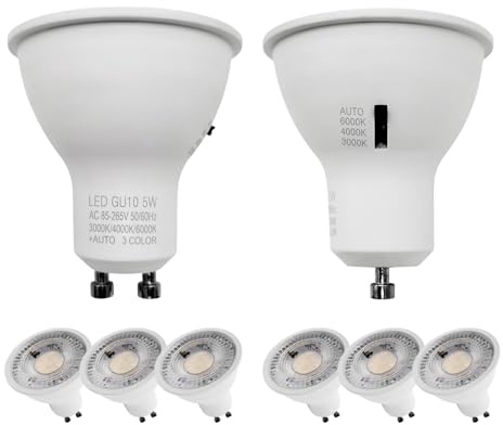 QLEE 5w Mr16 3cct Bombillas LED 3cct Seleccionables 50w Equivalente No Regulable 60° Narrow Spot Light Beam Gu10 Base Para Focos Iluminación Empotrada Luces de Pista de Armario, Paquete de 6