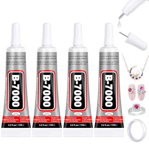 Flintronic B7000 Super Glue, 4PCS 15ML Transparent Paste Adhesive, Multifunctional Repair Glues, Fast Repair and Quick Drying Strong Glue, Suitable for Glass, Phone, Jewelry, Wood, Metal, Fabric