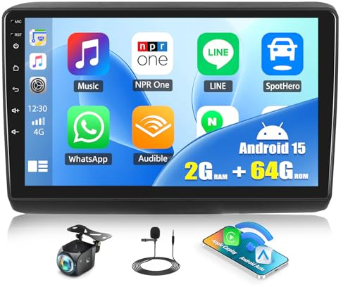 CAMECHO 2G+64G Android 15 Autoradio para FIAT Ducato3/Peugeot Boxer/Citroen Jumper,9 de Pantalla de Radio de Doble DIN con Carplay Android Auto GPS Mirror Link WiFi RDS/FM/BT y EQ+Cámara Trasera