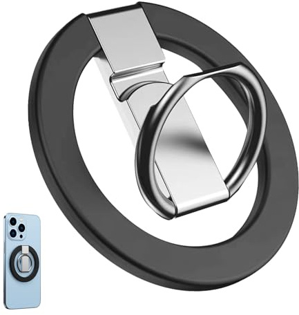 Magnetic Phone Ring Holder, Ring Stand, Handy Finger Grip Kickstand 360° Rotating Adjustable Compatible with iPhone 17/16/15/14/13/12 Series, Samsung, Android (Black)
