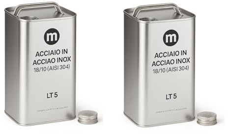 mille idee Set 2 Latte Vuota Per Olio 5 Litri in Acciaio Inox 18/10 (AISI 304) con Tappo – Contenitori Alimentari Resistenti e Antiruggine per Conservazione Olio
