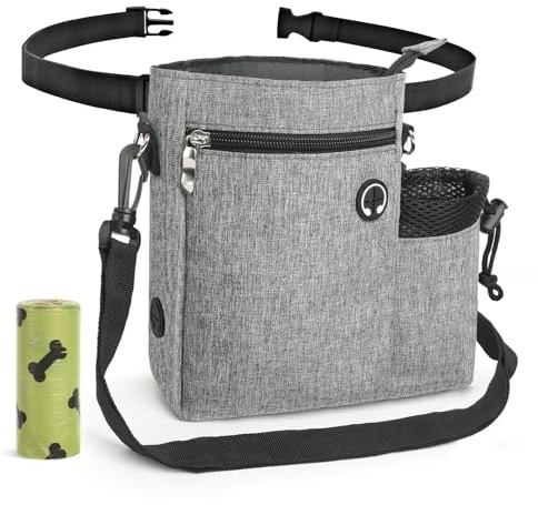 Dog Walking Bag, Dog Treat Bag with Water Bottle Holder & Multiple Pockets | Hands Free Dog Walking Training Bag, Adjustable Waist Shoulder Belt, 3 Ways to Wear for Outdoor Walking Hiking Training