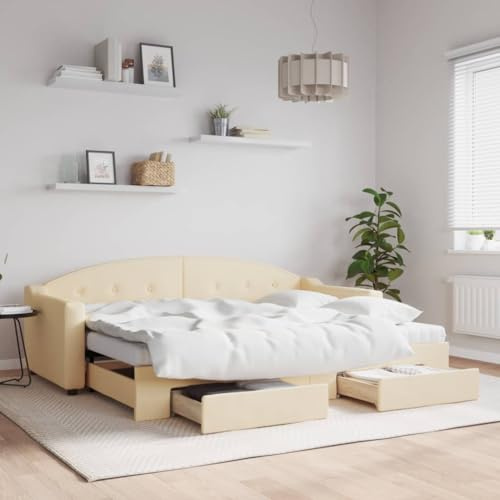 QUAHEAS Utdragbar dagbädd, krämfärgad, 80 x 200 cm, tygöverdrag med 2 lådor, bäddsoffa för gästrum, inklusive 2 komfortskummadrasser