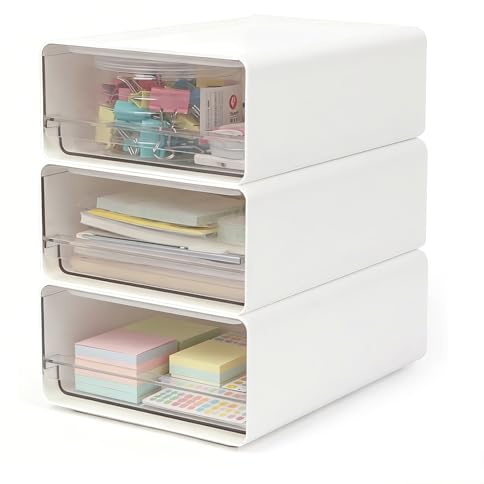 3 Stück Schreibtisch Organizer mit Schubladen, Stapelbare Schubladenbox Büro Organizer für Schublade, Kunststoff Schubladenbox Schreibtisch Zubehör