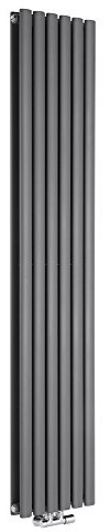 Milano Aruba Anthracite Vertical Middle Connection Double Oval Panel Radiator - 1780mm x 354mm