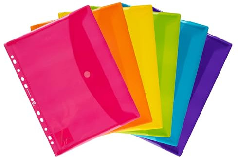 Oxford Dokumenten-Mappen A4, Taschen mit Klett-Verschluss, zum Abheften, sortiert, 6er Pack, 400099574, mehrfarbig
