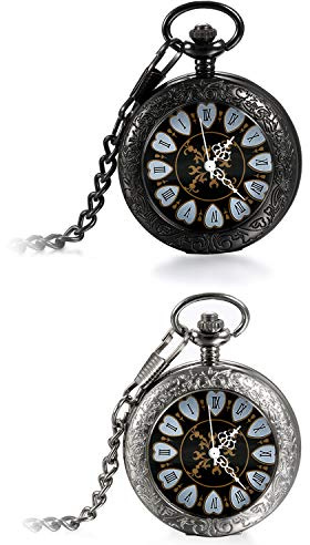Lancardo Damen Herren Steampunk mechanische Herz Taschenuhr Silber, Retro Zahnrad Ritzel Kettenuhr Skelett Uhr mit Halskette Kette (Silber schwarz)