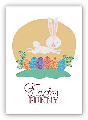 16er Set: Lustige Osterkarte mit bunten Eiern und springendem Hasen: Easter Bunny für Familie und Freunde • Klappkarten als Oster Grußkarten, Gutschein, Geschenk-karten
