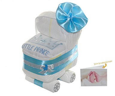 Windelwagen blau für Jungen - Windeltorte Kinderwagen - Geschenk Geburt Babyboy