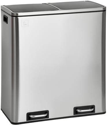 SVITA TM2X30 Treteimer 60 Liter Abfalleimer Mülleimer Design Mülltrennung Papierkorb Küchen-Ordnung Trennsystem herausnehmbare Inneneimer mit Henkel mit Schließdämpfer Silber