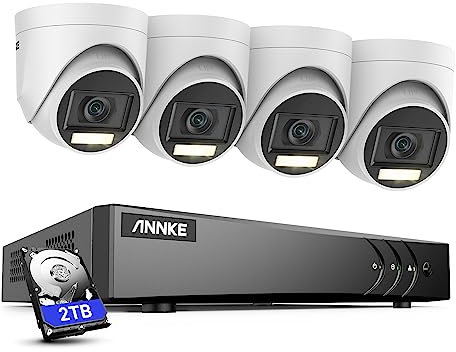ANNKE 8CH 3K Security Camera System with Audio/Mic, Surveillance AI DVR and 4 x 3K (2960 * 1665) CCTV Dom Camera with Dual Light, Human/Vehicle Detection, IP67, Color Night Vision,2TB Hard Drive