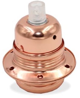 Lampenfassung E27, Fassung aus Metall E27 für Lampenkabel mit Außengewinde Gewindemantel inkl. Außenhülle, Stein und 2 Gewinderingen für Lampenschirme | Komplett Set E27 (Chrom Kupfer / Rosegold)