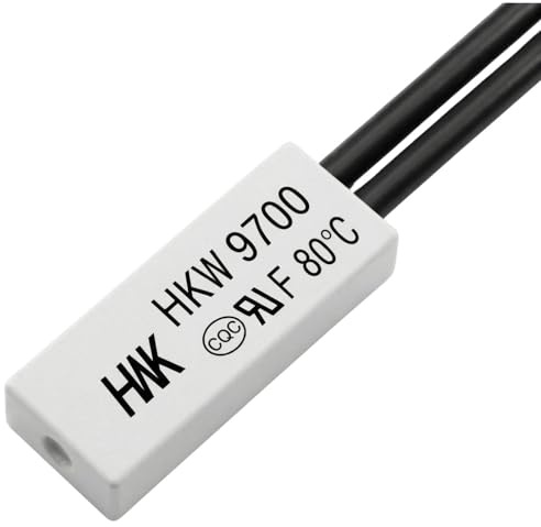 Lumonic HKW9700 Temperaturschalter flach | 80°C ± 5°C | Öffner NC | max. AC 250V/5A | max. DC 24V/8A | Kabel 70mm | 21x8x4mm | Thermoschalter, Bimetall, KSD9700 | Motoren, Netzteile, Heizlüfter
