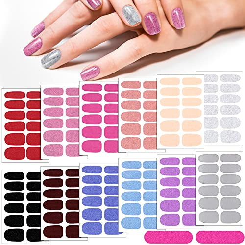 12 Blätter Einfarbig Nagel Aufkleber Glitzer Nagellack Streifen Selbstklebende Nagellack Aufkleber Maniküre Volle Nagelfolie DIY Farbe Nagel Dekor für Frauen Mädchen (Pastell Farbe)