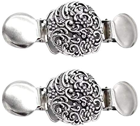 PRETYZOOM skjorthållare 2 stycken tröjor clips vintage halsduk kofta klämma klämma kedja stängning metall retro brosch stift för tröja klänningar jacka ärmhållare, 9x5cm, Metall