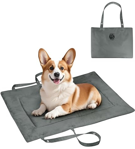Pawsse Wasserdicht Hundedecke für Unterwegs 80 x 60cm, Outdoor Hundematte Waschbar Hundekissen zum Mitnehmen, Faltbare Hundebett für Reise Auto Camping, Grau