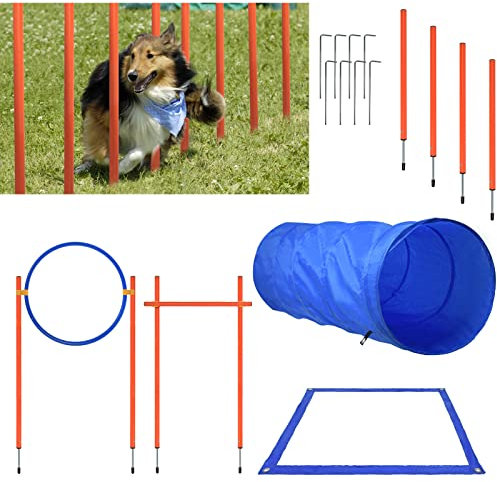 HENGMEI Agility Set Hunde Groß Haustier-Trainingsset mit Hundetunnel Verstellbare Hürden Hindernisse Springring