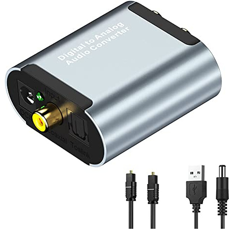 Eono 192KHz DAC Converter, Digital SPDIF Toslink to Analog Stereo Audio Converter, R/L Adapter with Optical Cable, 3.5mm Jack Compatible with HDTV PS4 Xbox DVD Blu-ray (Silver)