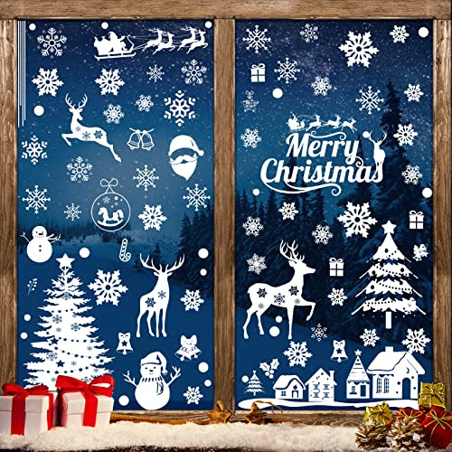 Fenstersticker Weihnachten, 165 Stück Schneeflocke Fensterbilder Weihnachten Selbstklebend Weihnachtsdeko Wiederverwendbare Winter Deko Weiß Fensteraufkleber für Fenster Display Dekoration (9 Bögen)