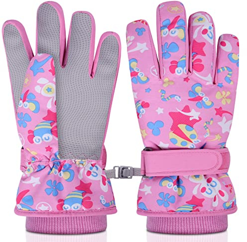 flintronic Kids Ski Gloves, Winter Skiing Gloves Thermal Snow Glove with Adjustable Cuffs, Waterproof Snowboarding Gloves for Children Girls Cycling, Skiing, Skating and Hiking (M)