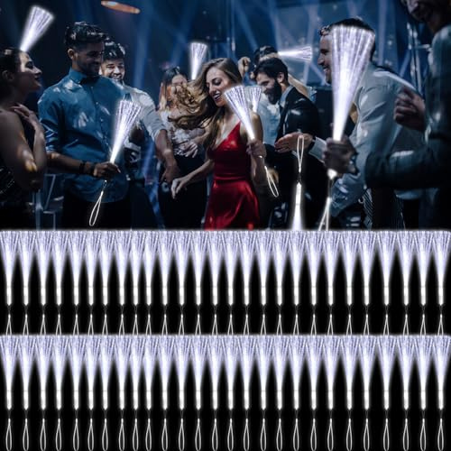 YOFOBU 60 PCS White Fiber Optic Wands Glow Fiber Wands Bulk LED Light Up Wands with 3 Flashing Modes LED Flashing Sticks for Halloween Christmas Valentine's Day July 4th Wedding Bridal Shower Birthday