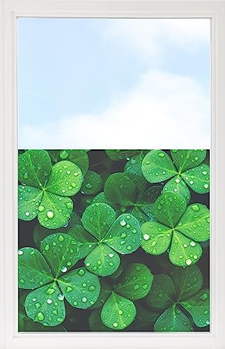 GRAZDesign Fensterfolie Blickdicht Sichtschutz, Sichtschutzfolie Fenster, Glastüren, Duschkabine, Milchglasfolie Bedruckt mit Motiv Kleeblatt grün 60x57cm