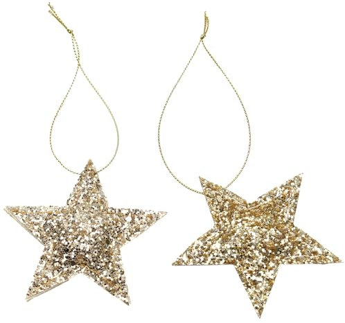 Oblique Unique® 2er Set Anhänger Weihnachten Winter Glitzer Aufhänger Deko für Advent Weihnachtsdeko Baumschmuck Fensteranhänger (Sterne - Gold)