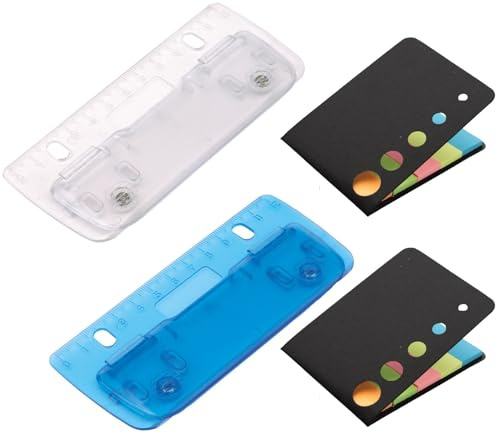 Libetui Juego de 2 perforadoras de bolsillo mini para archivar con notas adhesivas, miniperforadora para grabar, para perforación de 8 cm con escala de 12 cm, para escuela, oficina, hogar, colores