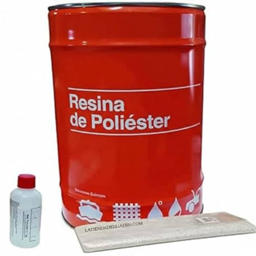 Suinga Kit RESINA DE POLIESTER 5kg para reparaciones + Manta fibra de vidrio 5m2 Mat-300 + catalizador de peróxido. Util para reparaciones de coches, piscinas, depósitos, naútica e industrial