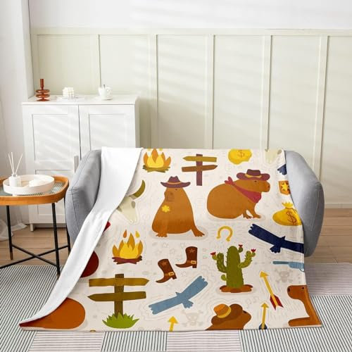 Kuscheldecke Flauschig 100x135 Cartoon-Wasserschwein 3D Decke Cowboy Flanell Fleecedecke Weich und Warme Wohndecken Kuscheldecken Sofa Bett Überwurfdecke Sofadecke Couch Blanket 2108Y