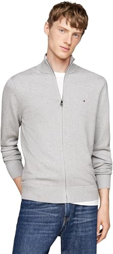 Tommy Hilfiger herr PIMA ORG CTN kashmir dragkedja genom MW0MW28050, dragkedja genom tröja, grå, XXXL, Grå (ljusgrå ljung), 3XL