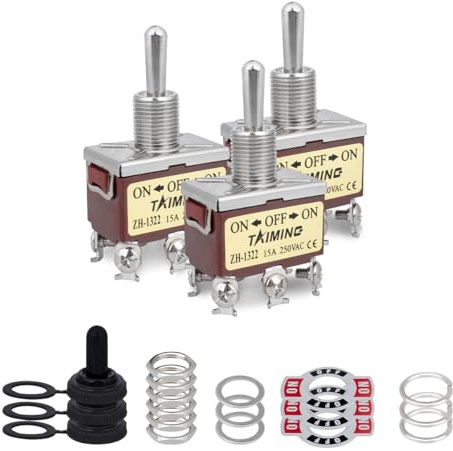 Innfeeltech 3 interrupteurs à bascule, 20A 125V, 1322 DPDT 6 bornes, on/off/on, interrupteur à bascule haute performance 3 positions avec 3 couvercles étanches